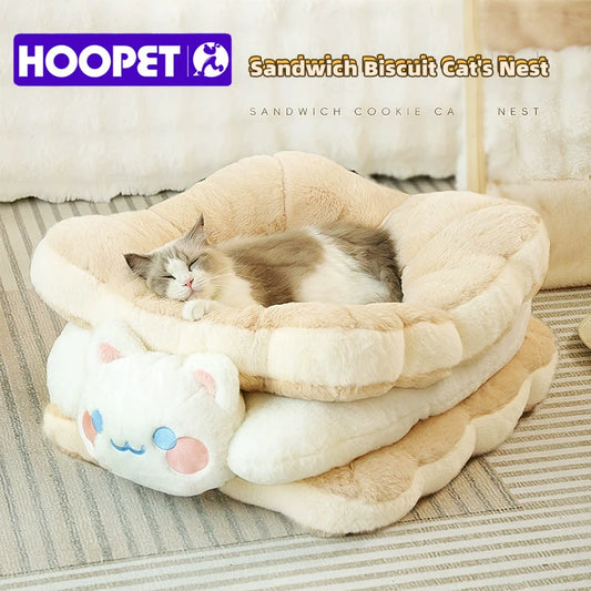 HOOPET Cat Bed Sandwich Cookie Cat Nest Winter Warm Thickened Cat Bed Winter Cat Kitten Sleeping With Pet Kennel