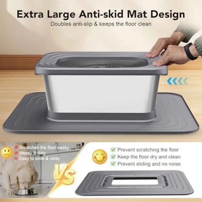 Stainless Steel Dog Water Bowl, No Spill Anti-Splash Dog Bowls with XXL Silicone Mat, Spill-Proof Slow Feeder for Messy Drinker
