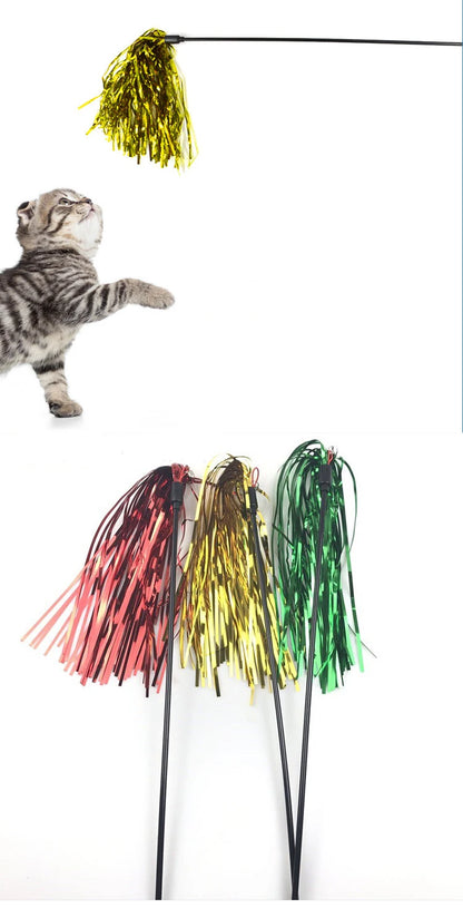 Colorful Ribbon Cat Toy Wand Funny Kitten Rod Teaser Plastic Stick for Pet Cats Interactive Toys