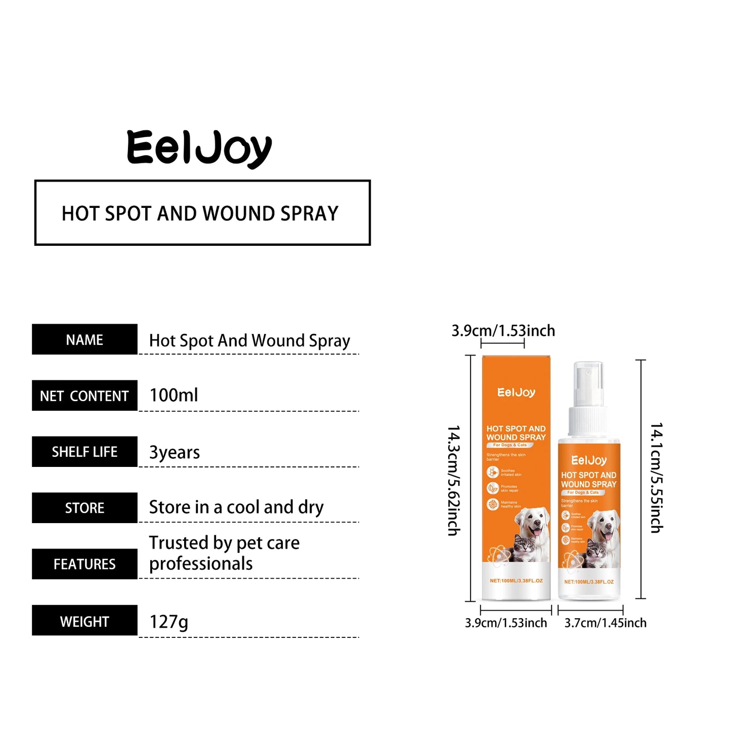 EelJoy Pet Skin Care Spray for Dog Cat Calm Redness Relieve Dryness Moisture Barrier Natural Ingredients Gentle Pet Shield Spray
