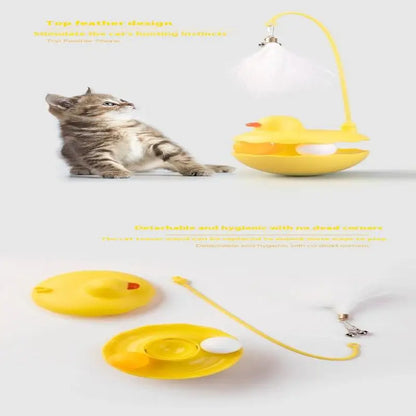 {QTG333} Tumbler Cat Teaser Toy With Removable Feathers & Bells - Self Amusing Kitten Play Wand Easy To Clean And Reassemble
