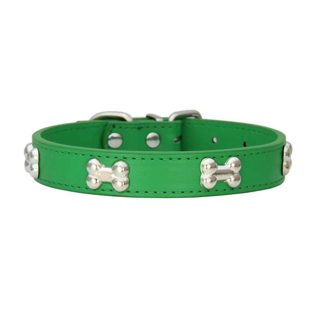 New Bone Leather Durable Pet Dog Collars Puppy Pug Collars for Small Large Dog Puppy Neck Collar GXQ13