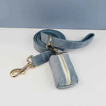 The Nordic Blue Velvet Dog Collar And Leash Set For Dogs Custom Engraved Nameplate Pet Supplies Dog Leash Flannelette18