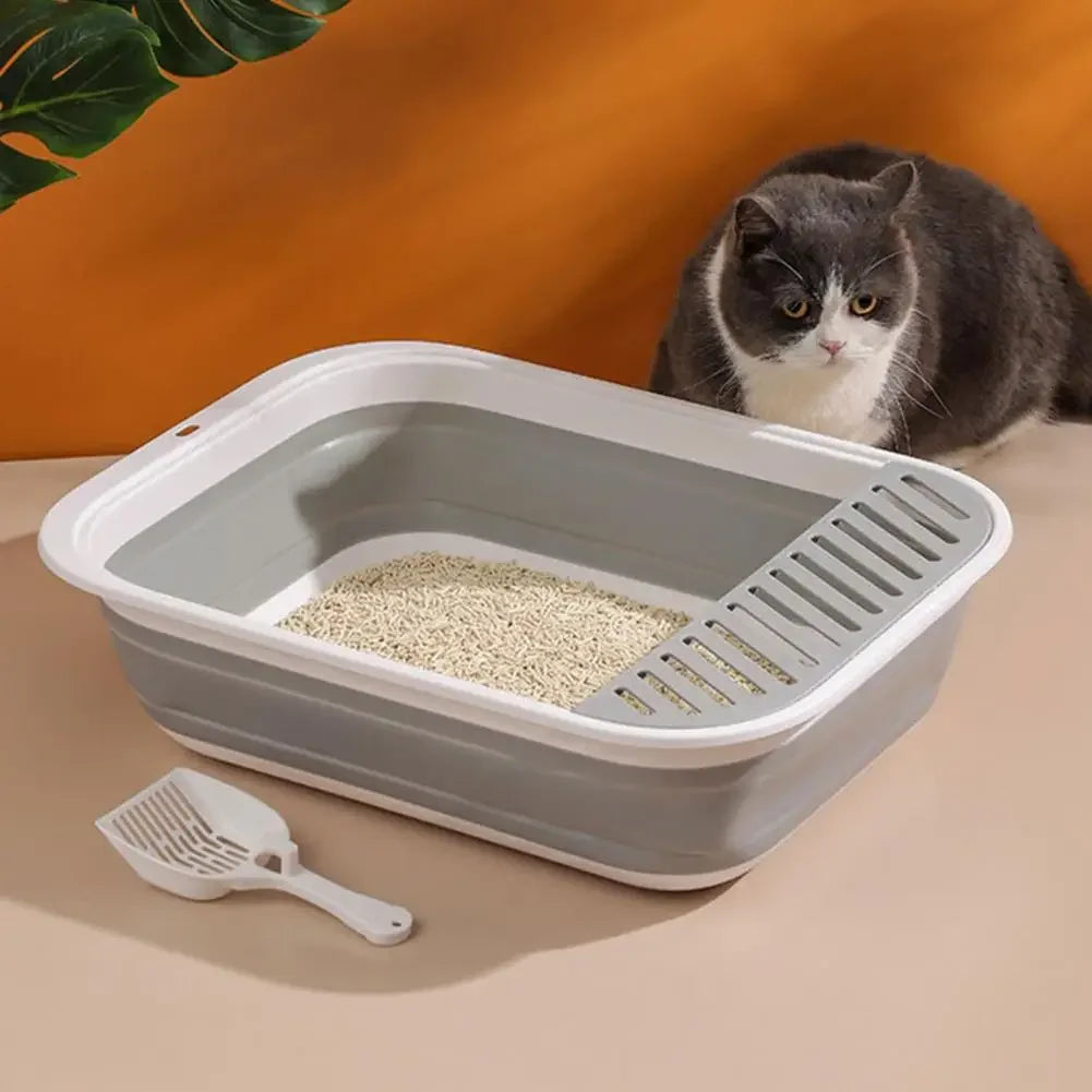 Portable Cat Bedpans Foldable Cat Toilet Large Capacity Semi-closed Pet Cat Litter Box Anti Splash Cat Tray Cleaning Bath Basin