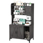 Rustic Farmhouse Hidden Cat Litter Box Enclosure 4-Tier Storage Shelves & 2 Cabinets Wood Cat Washroom Furniture For Indoor Use