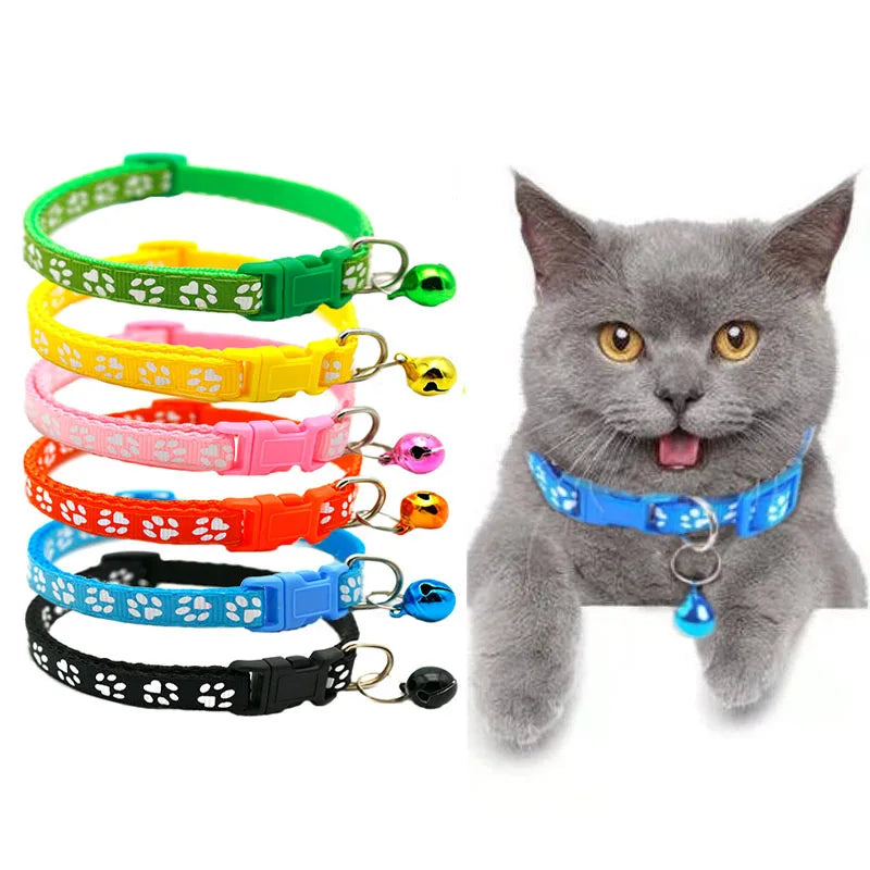1Pc Colorful Cute Bell Collar Adjustable Buckle Cat Collar Pet Supplies Footprint Personalized Kitten Collar Small Dog Necklace
