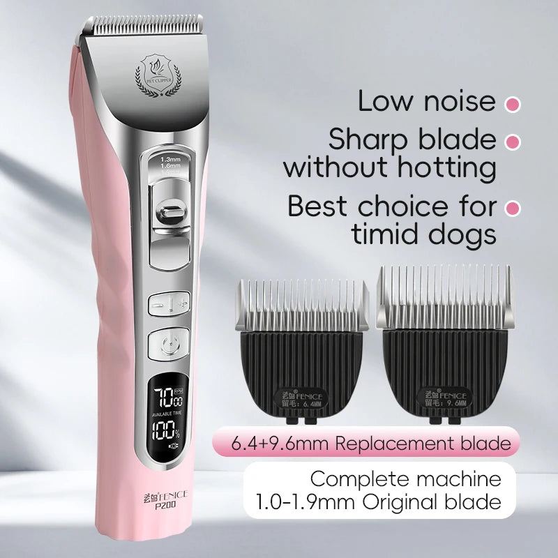 Fenice New Upgrade 5000mA Capacity Cordless LCD Screen Pets Dog Grooming Clippers Rechargeable Haircut Shaver for Trimming Salon