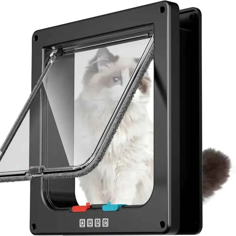 Pet Door 4 Way Locking Security Lock ABS Dog Cat Weatherproof Flap Door Controllable Switch Direction Doors Small Pet Supplies
