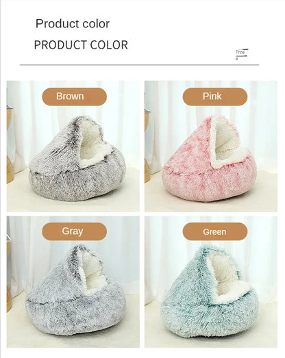 Round Plush Cat Bed Deep Sleep Bed for Cats Winter Warm Dog House Cushion Luxury Long Plush Kitten Puppy Sleeping Sofa Nest
