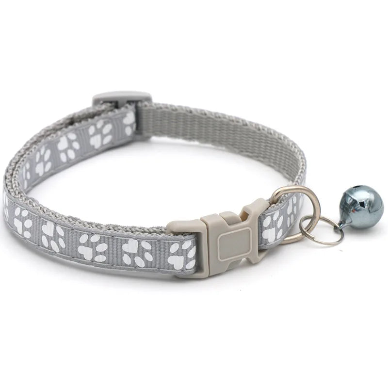 1Pc Colorful Cute Bell Collar Adjustable Buckle Cat Collar Pet Supplies Footprint Personalized Kitten Collar Small Dog Necklace
