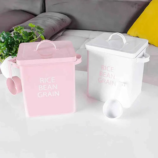 Pink Metal Pet Food Storage Barrel Airtight Sealed Container Dustproof Moisture-Proof Grain Storage Canister for Dog Cat Food