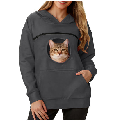 Plus Size 3XL Oversized Hoodies Women 2 in 1 Kangaroo Hoodie Sweatshirts for Pet Lover Cat Carrier Pouch Unisex Pullovers Tops