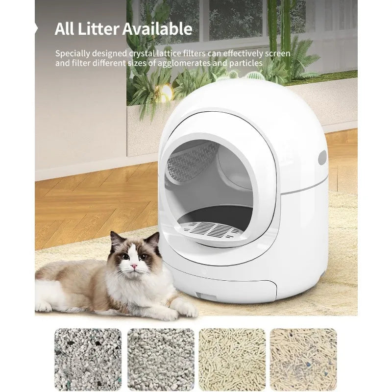 Self Cleaning Cat Litter Box Large Automatic Cat Litter Box with APP Control Odor Removal Safety Protection, for Multiple Cats
