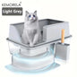 Extra Large 20L Stainless Steel Cat Litter Box With Stair Foot Pad Splash-Proof Easy To Clean Odorless Toilet Cat Litter Box