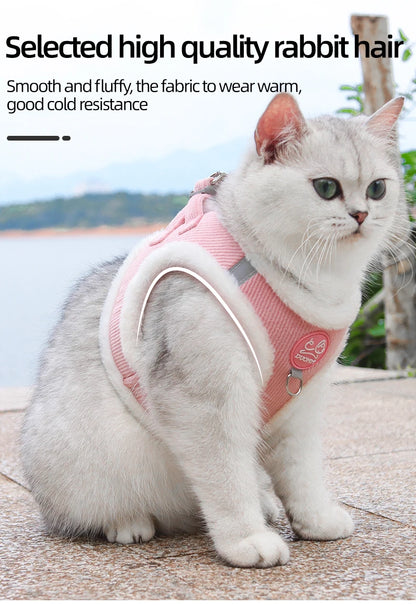 Cat Winter Small Dog Harness Leash Rabbit Plush Reflective Pet Harness Vest-Style Puppy Outdoor Dog Lead Walking Cat Windproof
