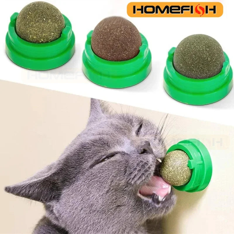 HOMEFISH Natural Catnip Cat Wall Stick-on Ball Toy Scratchers Treats Healthy Removes Balls to Promote Digestion Cat Grass Snack