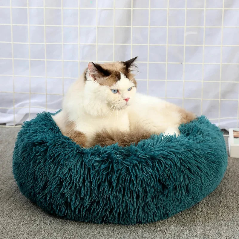 Round Cat Beds House Soft Long Plush Bed For Dogs Basket Pet Products Cushion Cat Bed Cat Mat Sleeping Sofa, Suitable For Winter