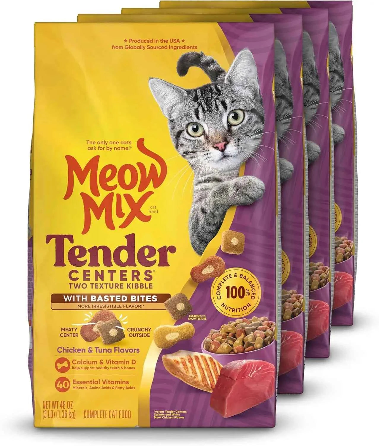 Tender Centers Dry Cat Food with Basted Bites, Chicken & Tuna Flavors, 3lb Bag (4-Pack)