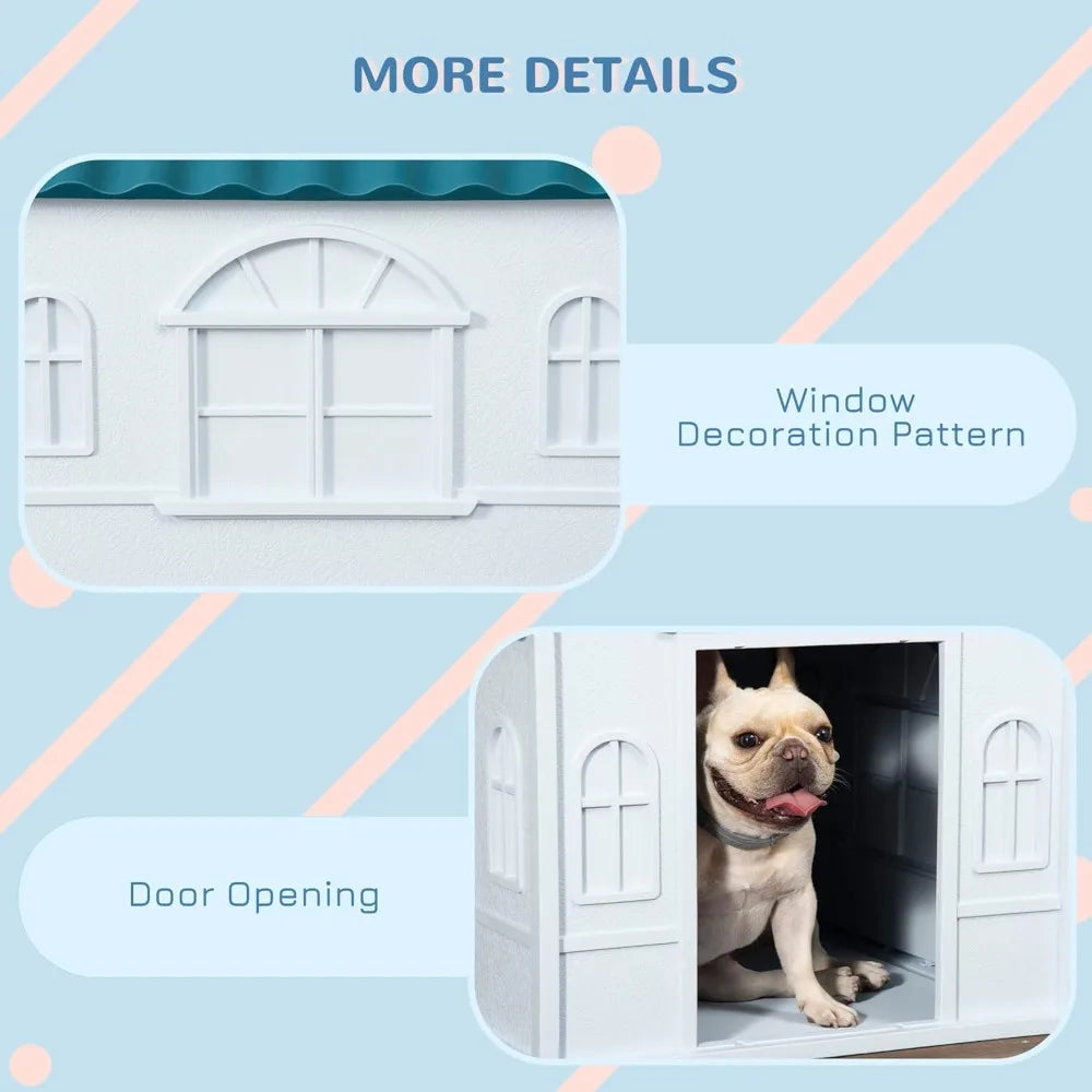Plastic Dog House for Medium and Small Dogs, Water Resistant Puppy Shelter Indoor Outdoor with Door, Easy to Assemble, Bl