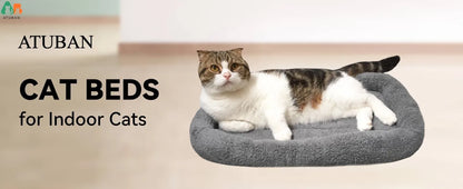 ATUBAN Cat Beds for Indoor Cats,Dog Bed Curl Sleep Plush Cushion Pillow,Non-Slip Bottom Washable Mat for Small Pet Puppy Rabbit
