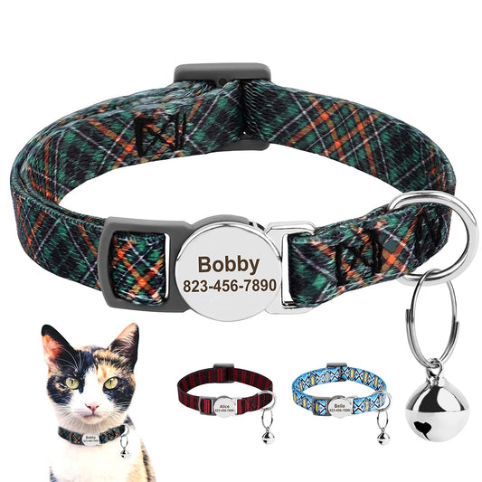 Quick Release Nylon Cat Collar Personalized Puppy Pet Kitten Safety Breakaway Necklace Customizable Adjustable For Cats Puppy