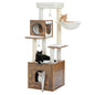 Wood Cat Tree with Storage Cabinet Sisal Scratching Posts Cozy Condo Hammock Dangling Balls Large Cat Tower for Indoor Pet Furniture Cat Toys