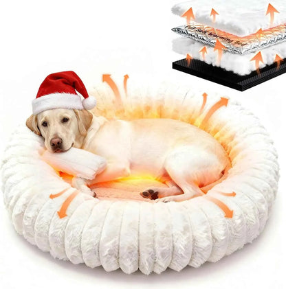 Self-Warming Donut Dog Bed for Large Dogs, Removable Cover, Egg Tart Design, Cozy Winter Pet Bed