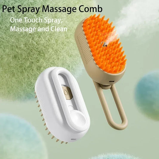 Steamy Dog Brush Electric Spray Cat Hair Brush 3 in1 Dog Steamer Brush for Massage Pet Grooming Removing Tangled and Loose Hair - Pet Suppie