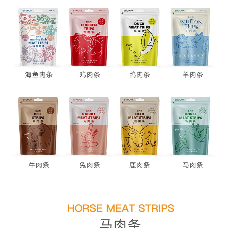 SHOUOK air-dried HORSE MEAT STRIPS for Dogs with 92%meat content;100%nature;NO antibiotics;No Grains;