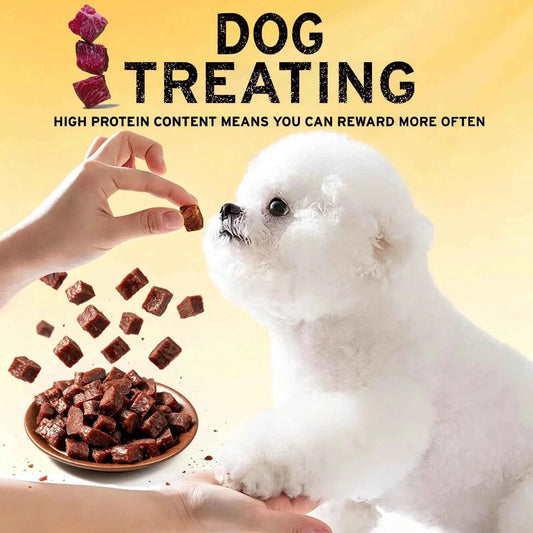 Beef Jerky Dog Treats, Premium Quality Raw Protein Warps for Dogs, Bite-Sized Training Treats & Food Topper, Cat Friendly