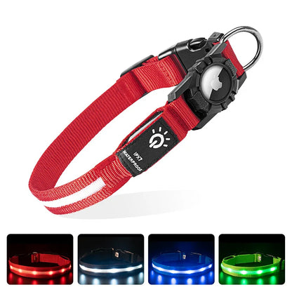 Portable Dog Collar Rechargeable For Air-Tag LED Glowing Collar Adjustable Large Dog Night Light Collar Pet Safety Collar