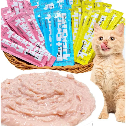 10Piece/2Pack Pet Snacks Cat Strips Young Cat Wet Food Pack Nutrition Chicken Cod Salmon Formula Mixed Flavor Cat Liquid Snacks