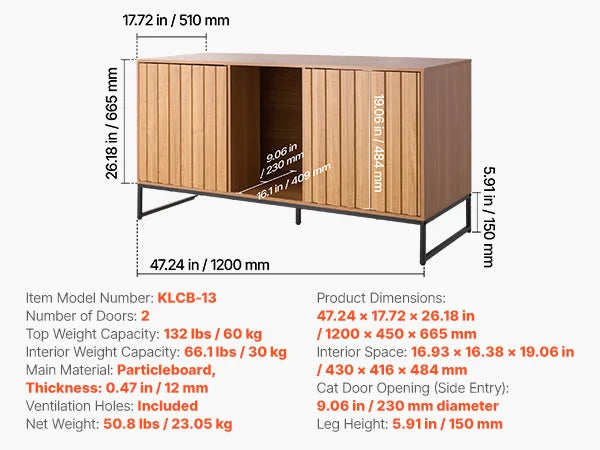Cat Litter Box Enclosure Furniture, 47.2 in Hidden Litter Box Cabinet with Scratch Pad & Storage, Waterproof Cat Washroom End