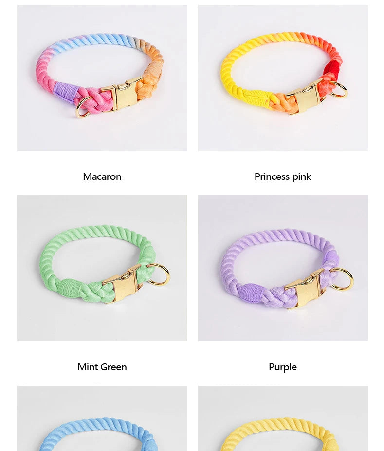 Rainbow Dog Collar Pet Puppy Walking Training Dog Collar with Metal Buckle for Large Medium Small Strap Belt Cotton Dogs Collar