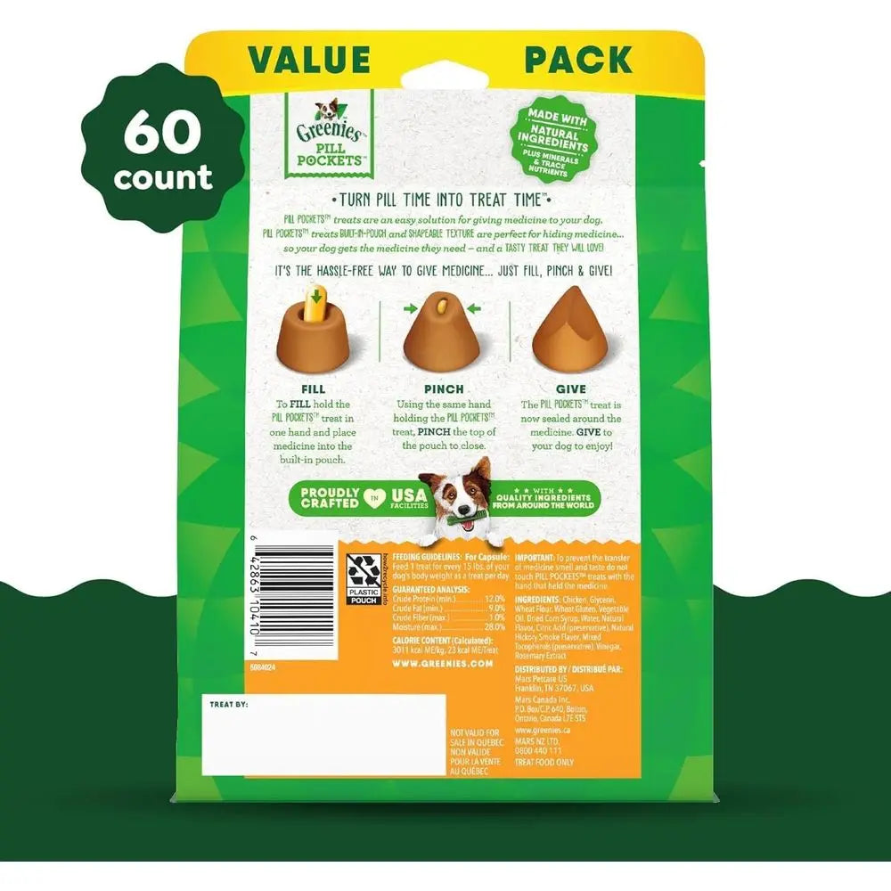 Pill Pockets Treats for Dogs Capsule Pouch, Chicken Flavor, 15.8-Ounce Per Pack (3 Pack)