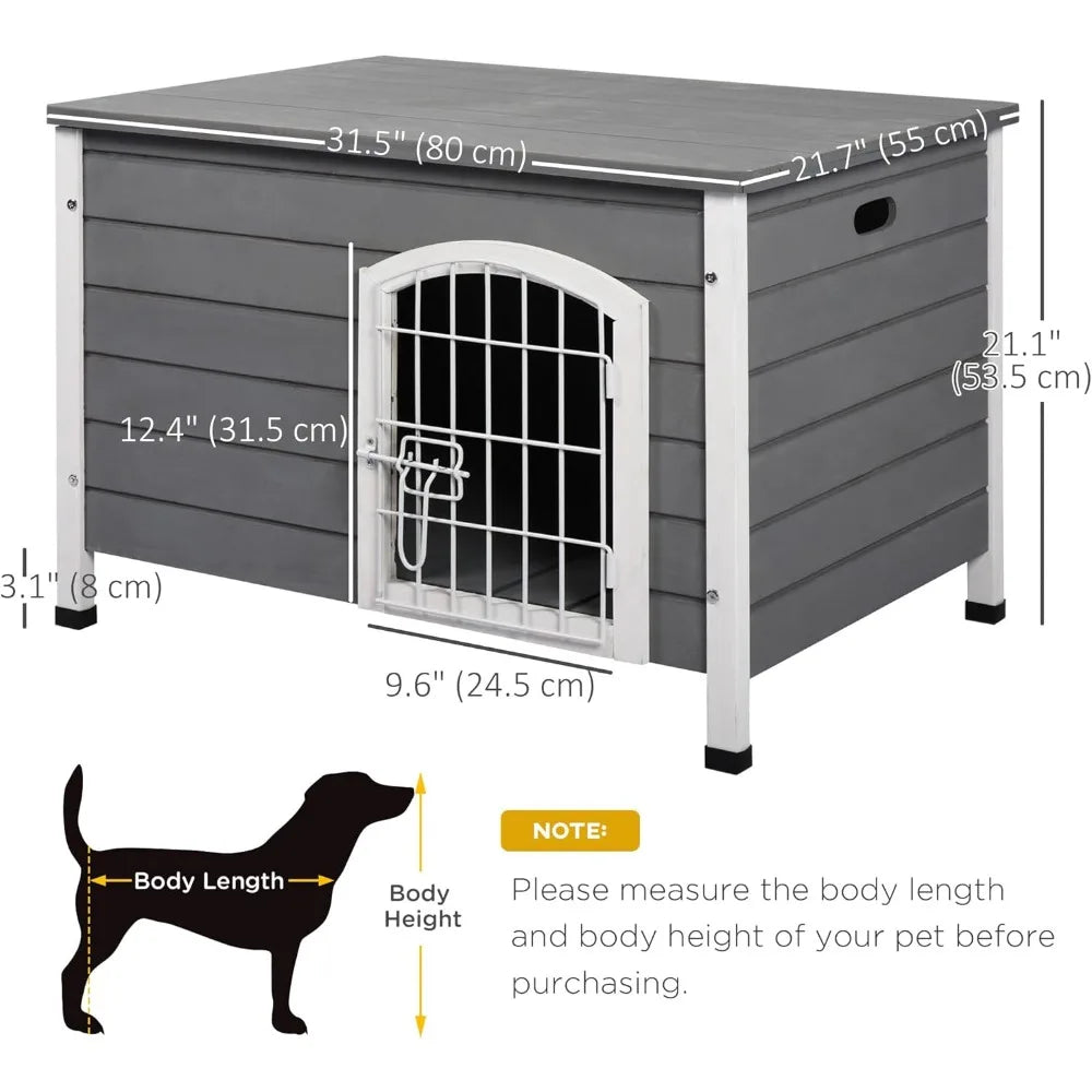 31" L Wooden Decorative Dog Cage Kennel Wire Door with Lock Small Animal House with Openable Top Removable Bottom Grey
