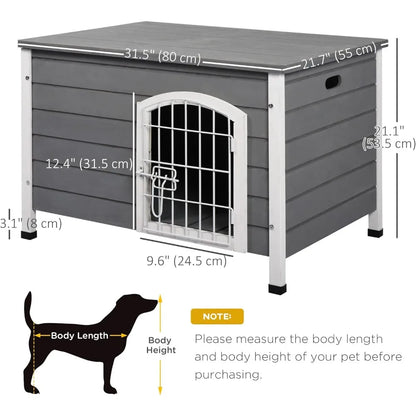 31" L Wooden Decorative Dog Cage Kennel Wire Door with Lock Small Animal House with Openable Top Removable Bottom Grey