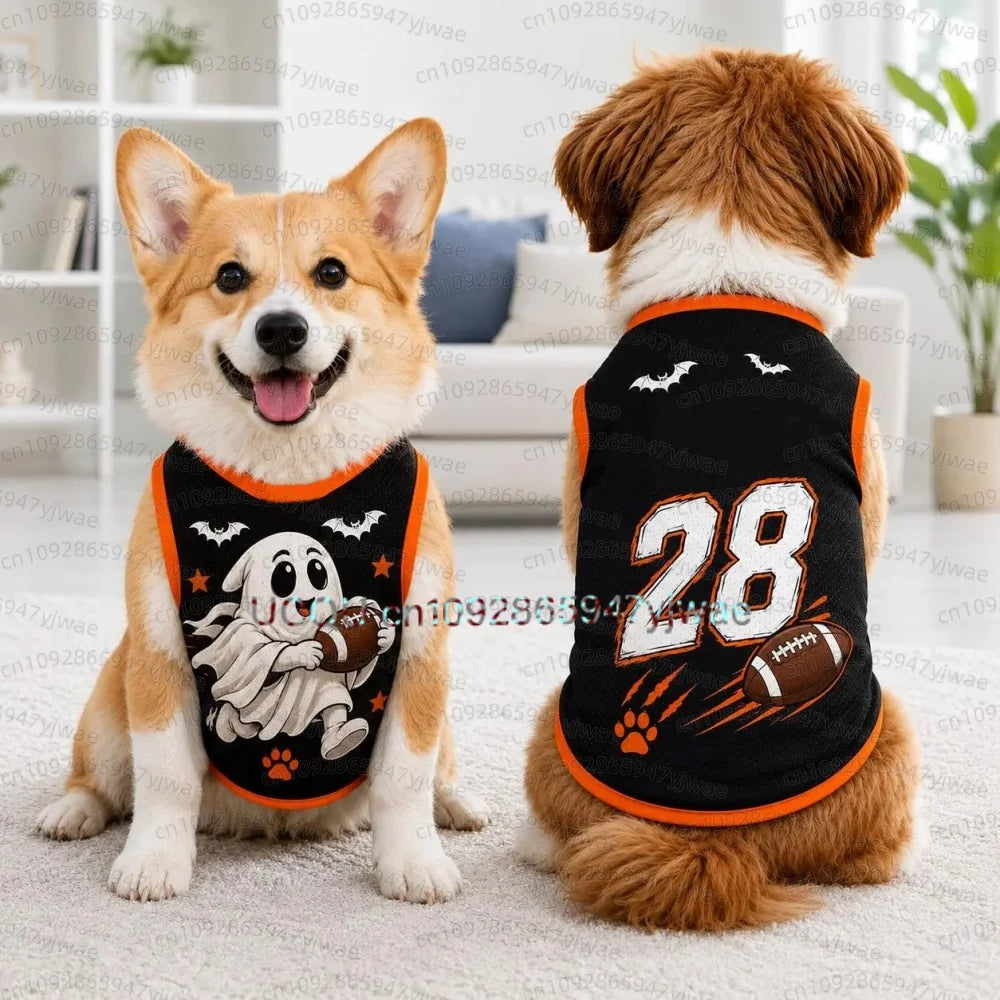 26 1PC Personalized Dog Jersey, Pet Halloween Pumpkin Lamp Dog Vest Puppy Dog Jersey, Halloween Dog Cat Vest