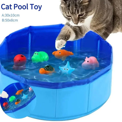 Foldable Cat Pool Toy Play Water Bath Tub for Dogs and Cats Summer Cool Pet Cleaning Basin with Turtle Starfish Octopus Design