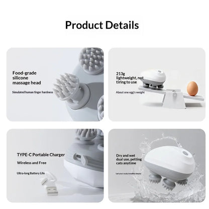 Electric Cat Head Massager Smart Pet Massager Waterproof ABS+Silicone Automatic Pet Massage Tool Eco-Friendly Travel Outdoor