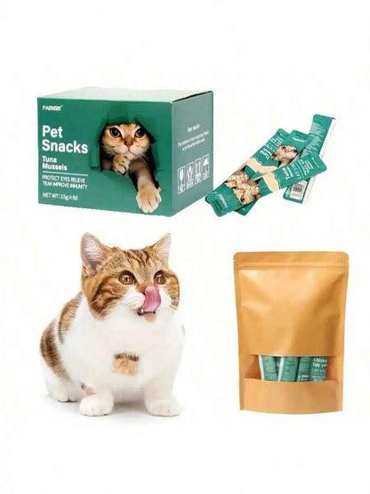 Pet Snacks, Assorted Lickable & Squeezable Cat Treats, Chicken Egg Yolk/Salmon Krill/Tuna Mussels, 0.52 Oz Pouches,