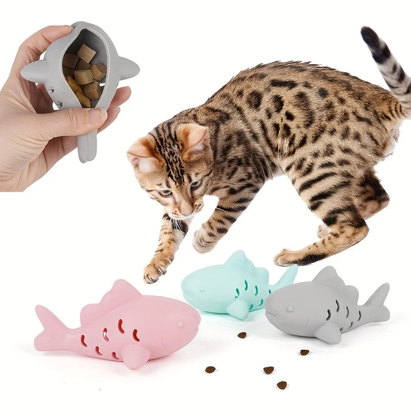 Pet's Chew Toy - Silicone Treat Dispenser Teeth Grinding & Mental Enrichment,  Bite-Proof for Small Pets, Vibrant Fish Design