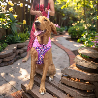 Romantic Holiday Curated Gift Light Luxury Adjustable Personalized Print Dog Harness + 1Pcs Tone Pet ID Tag Free With Purchase