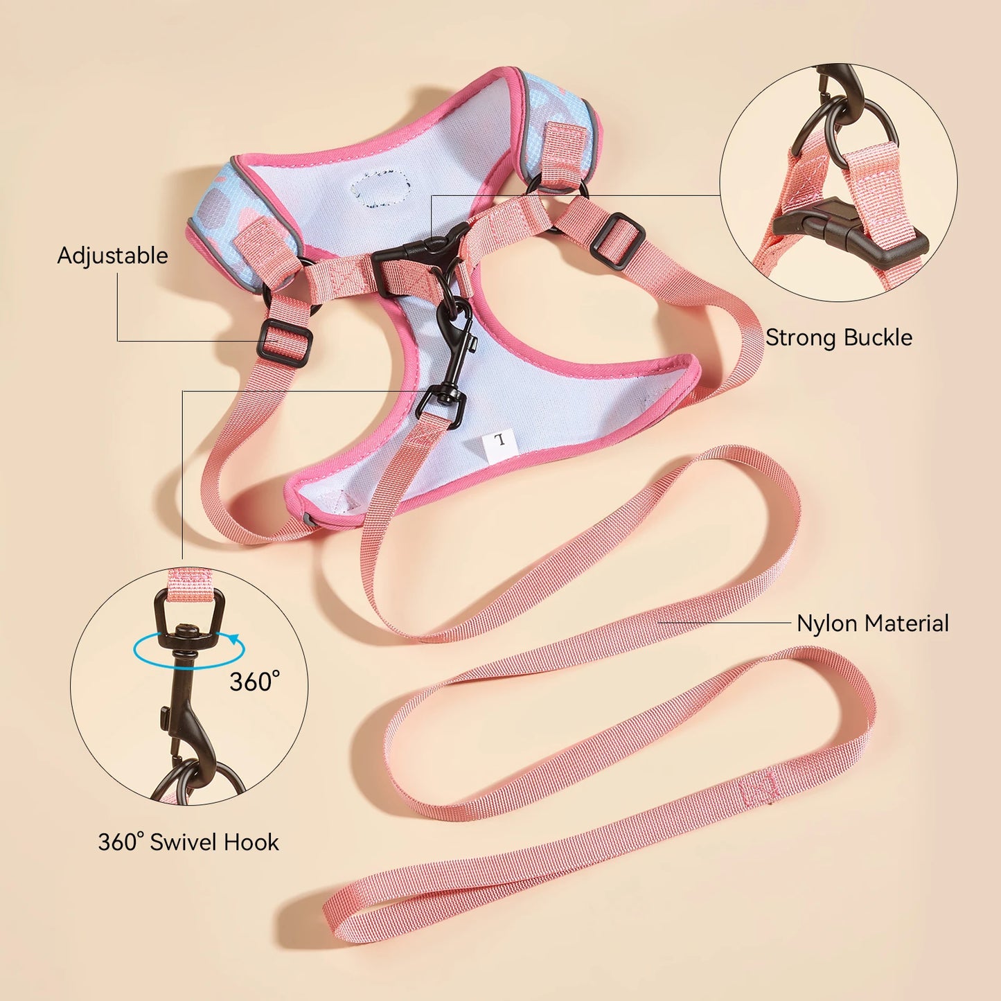 New Arrives Adjustable Soft Mesh With Fashionable Design Pet Harness And Leash Set