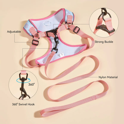 New Arrives Adjustable Soft Mesh With Fashionable Design Pet Harness And Leash Set