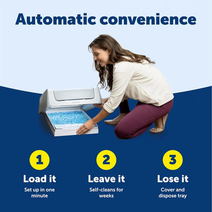 Self-Cleaning Automatic Cat Litter Box with Motion Sensors and Health Counter, Includes Disposable Crystal Tray