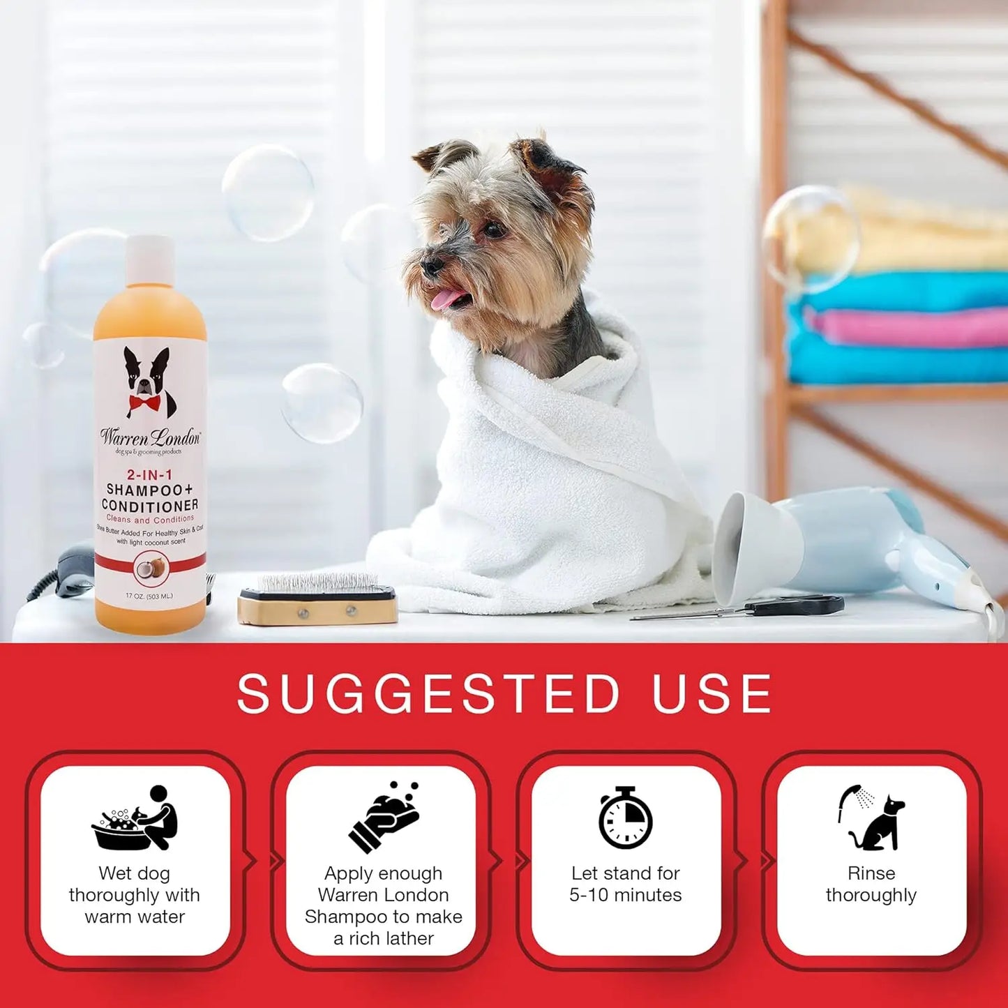 2-in-1 Pet Shampoo & Conditioner for Dogs & Cats | Soothes Dry Itchy Skin | Dandruff Control | 17oz | Made in USA