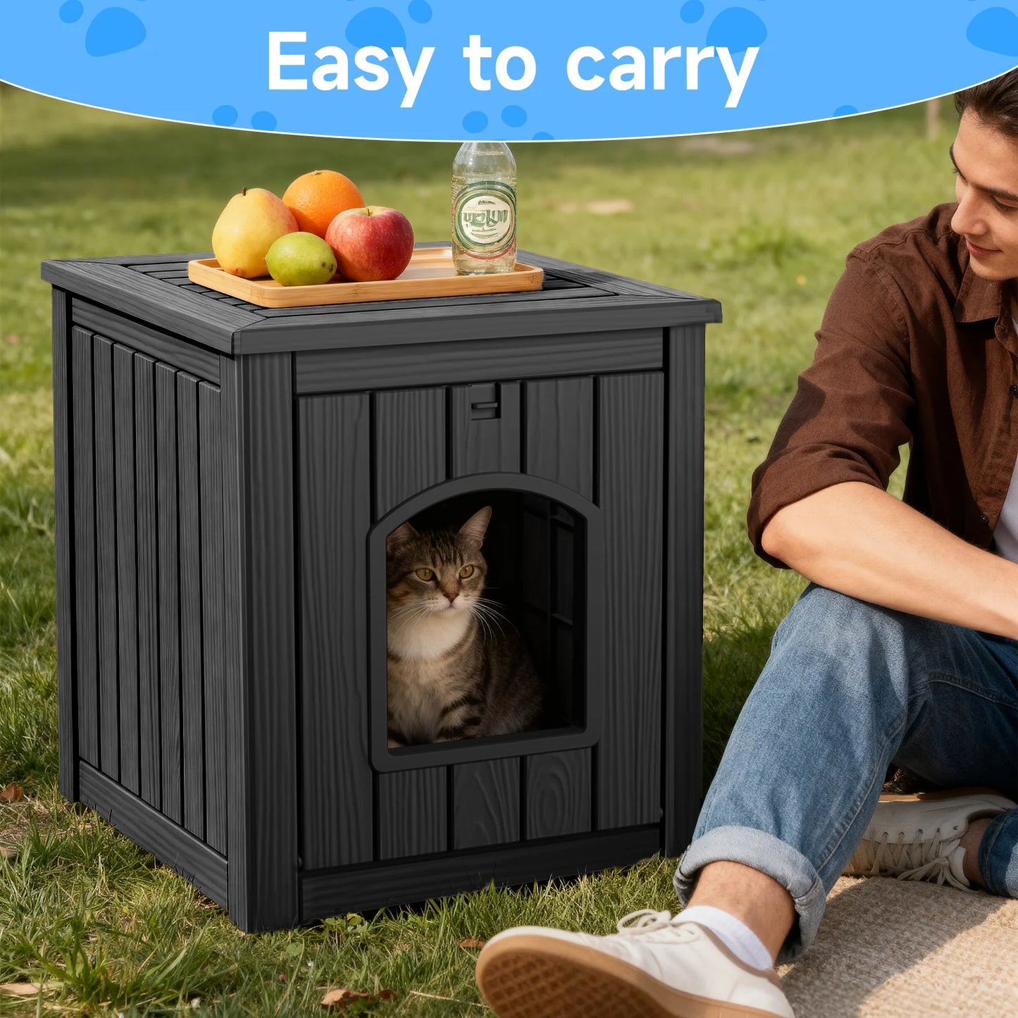 30 Gallon Resin 2-in-1 Cat House End Table, Waterproof Indoor Outdoor Pet Kennel for Small Dogs