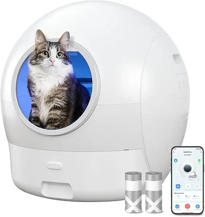 PET S2 Automatic Cat Litter Box Self Cleaning for Multi Cats, APP Control Smart Litter, Pearl White