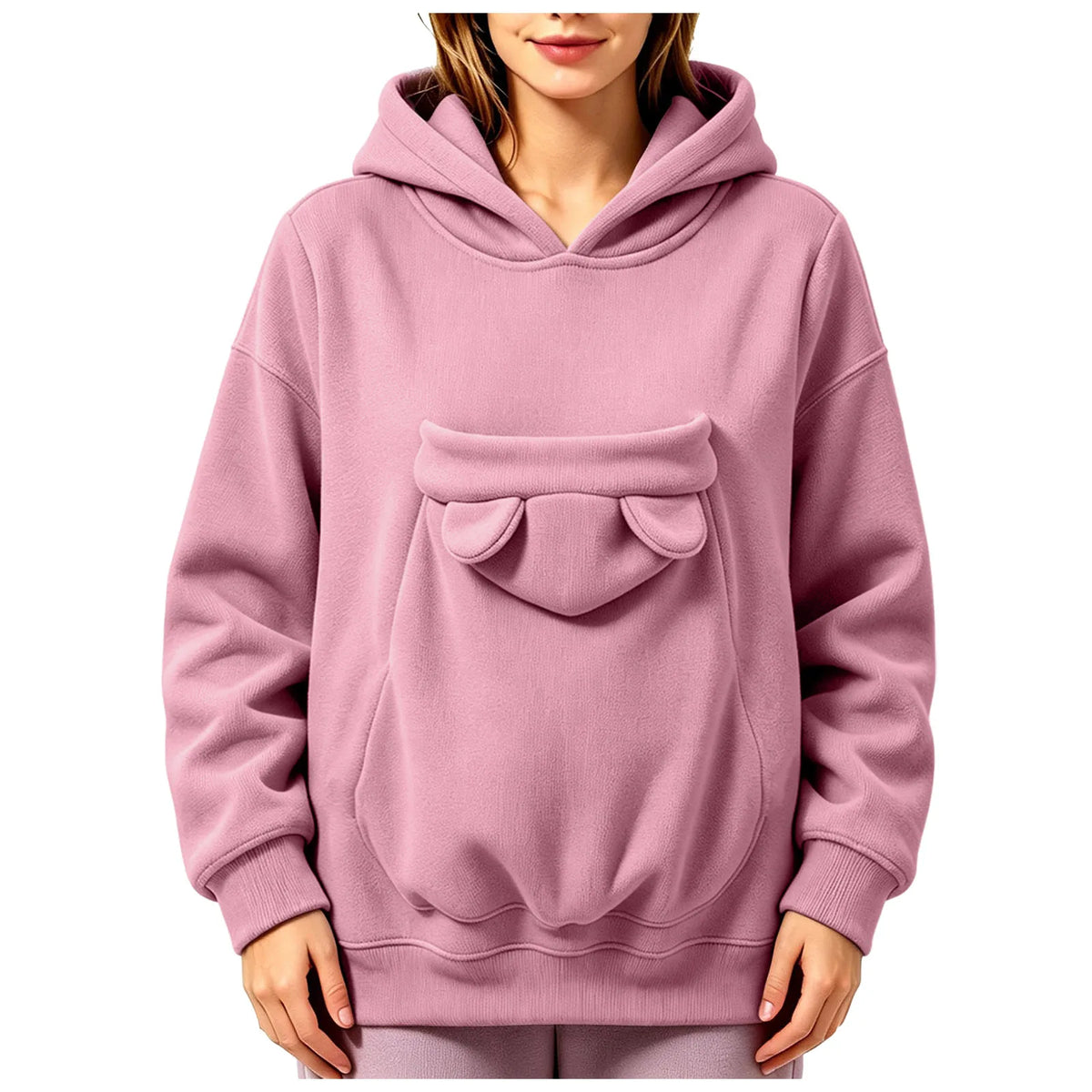 Kangaroo Pocket Cat Dog Hoodies For Women Autumn Winter Warm Outwear Sweatshirt Comfortable Street Style Trendy Fashion Tops